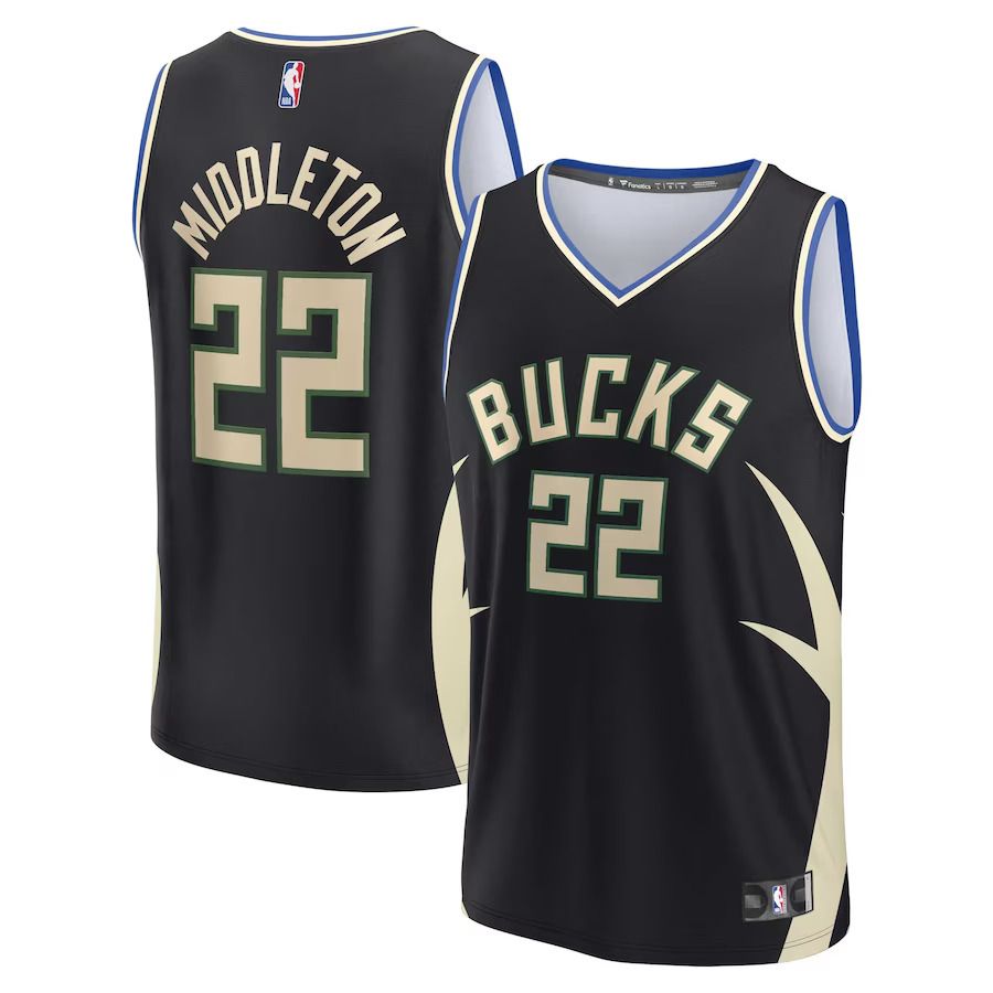 Men Milwaukee Bucks 22 Khris Middleton Fanatics Branded Black 2022-23 Fast Break Replica NBA Jersey